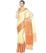 Yellow woven kanchipuram silk blend saree with blouse
