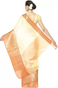 Yellow woven kanchipuram silk blend saree with blouse