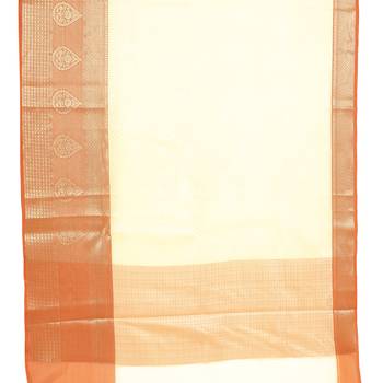 Yellow woven kanchipuram silk blend saree with blouse 3