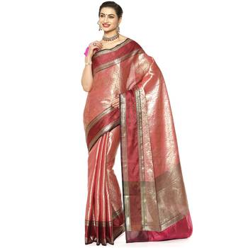 Pink woven kanchipuram silk saree with blouse 1