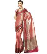 Pink woven kanchipuram silk saree with blouse