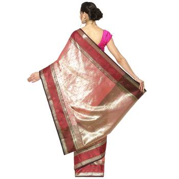 Pink woven kanchipuram silk saree with blouse 2