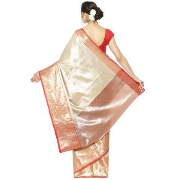 Beige woven kanchipuram silk saree with blouse 2