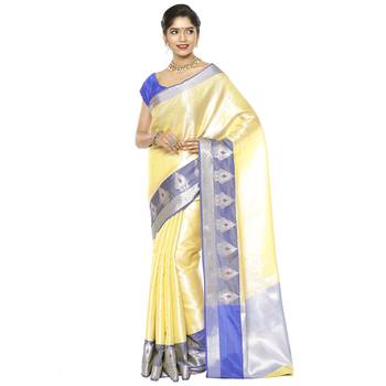 Gold woven Faux kanchipuram silk saree with blouse 1
