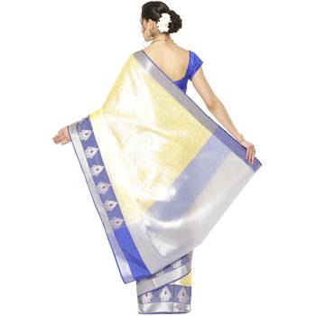Gold woven Faux kanchipuram silk saree with blouse 2
