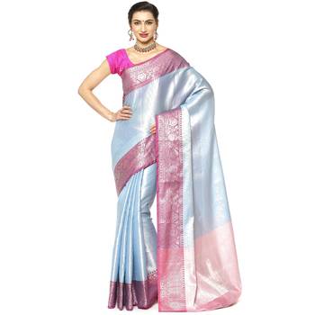 Blue woven Faux kanchipuram silk saree with blouse 1