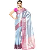 Blue woven Faux kanchipuram silk saree with blouse