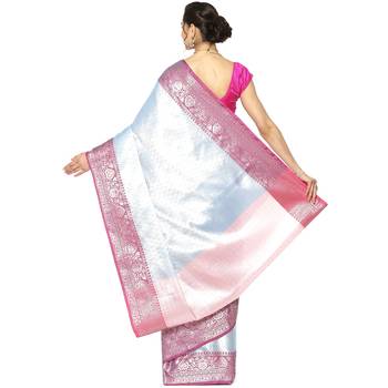 Blue woven Faux kanchipuram silk saree with blouse 2