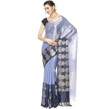 Blue woven Faux kanchipuram silk saree with blouse 1