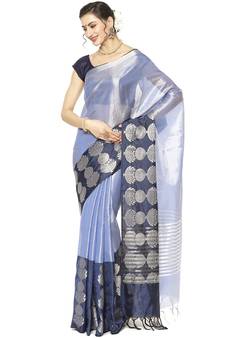Blue woven Faux kanchipuram silk saree with blouse
