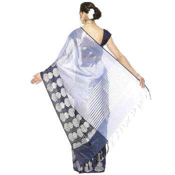 Blue woven Faux kanchipuram silk saree with blouse 2