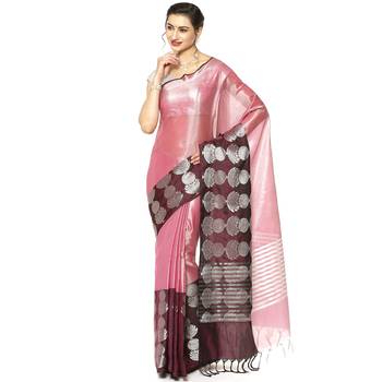 Brown woven kanchipuram silk saree with blouse 1