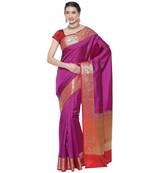 Pink woven katan silk saree with blouse