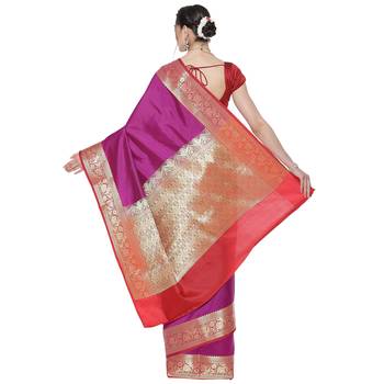 Pink woven katan silk saree with blouse 2