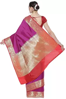 Pink woven katan silk saree with blouse