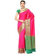 Pink woven katan silk saree with blouse