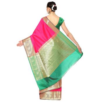 Pink woven katan silk saree with blouse 2