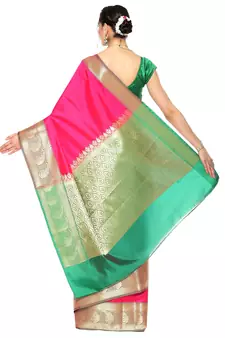 Pink woven katan silk saree with blouse