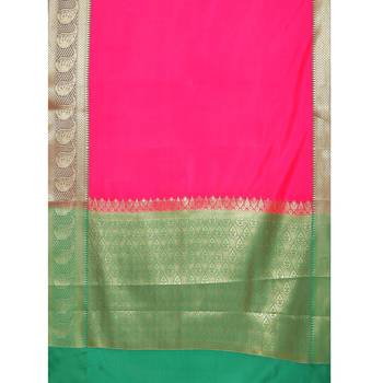 Pink woven katan silk saree with blouse 3