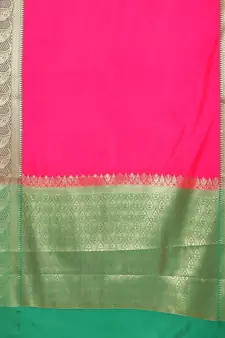 Pink woven katan silk saree with blouse