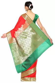 Red woven katan silk saree with blouse