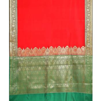 Red woven katan silk saree with blouse 3