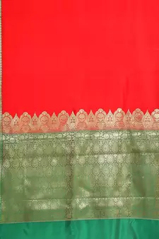Red woven katan silk saree with blouse