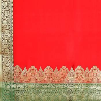 Red woven katan silk saree with blouse 4