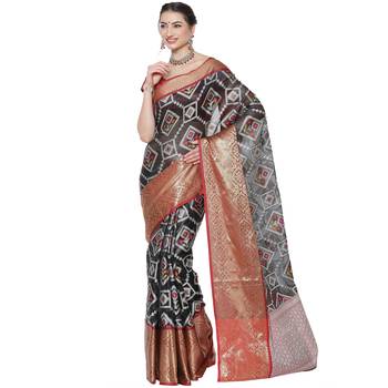 Black woven katan silk saree with blouse 1