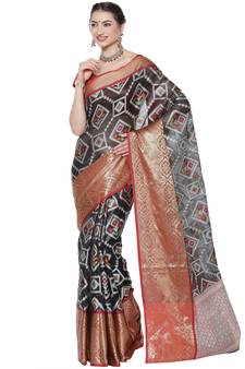Black woven katan silk saree with blouse