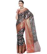 Black woven katan silk saree with blouse