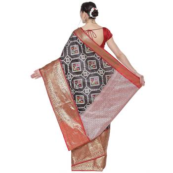 Black woven katan silk saree with blouse 2