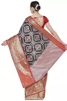 Black woven katan silk saree with blouse