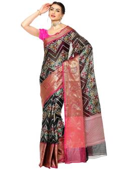 Black woven katan silk saree with blouse