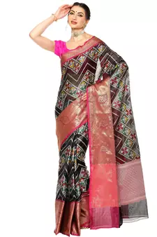 Black woven katan silk saree with blouse