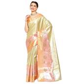 Beige woven Faux kanchipuram silk saree with blouse