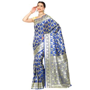 Blue woven katan silk saree with blouse 1