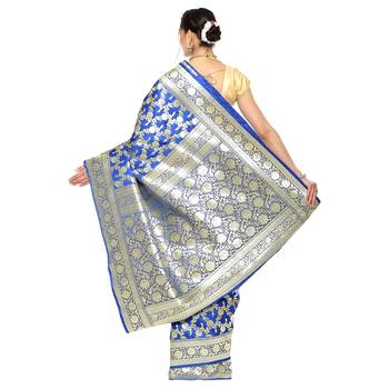 Blue woven katan silk saree with blouse 2