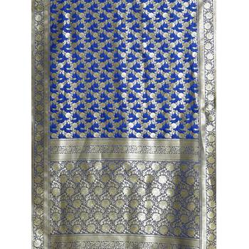 Blue woven katan silk saree with blouse 3