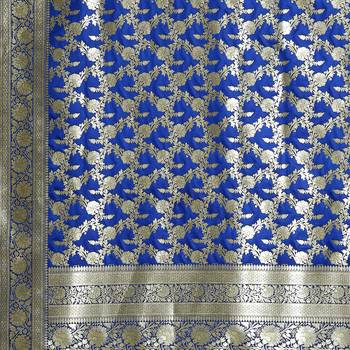 Blue woven katan silk saree with blouse 4