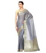 Grey woven katan silk saree with blouse