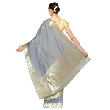 Grey woven katan silk saree with blouse 2