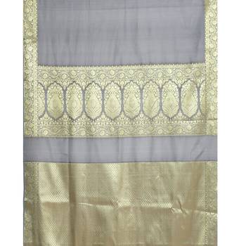Grey woven katan silk saree with blouse 3
