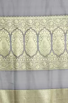 Grey woven katan silk saree with blouse