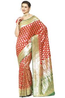 Pink woven satin saree with blouse