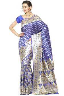 Blue woven katan silk saree with blouse