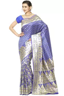 Blue woven katan silk saree with blouse