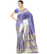 Blue woven katan silk saree with blouse