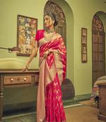Magenta woven silk saree with blouse