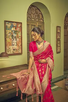 Magenta woven silk saree with blouse